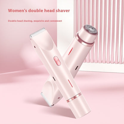 DoubleMfashion 2-in-1 electric hair remover with double head for wet/dry use, ideal for body and pubic hair trimming.