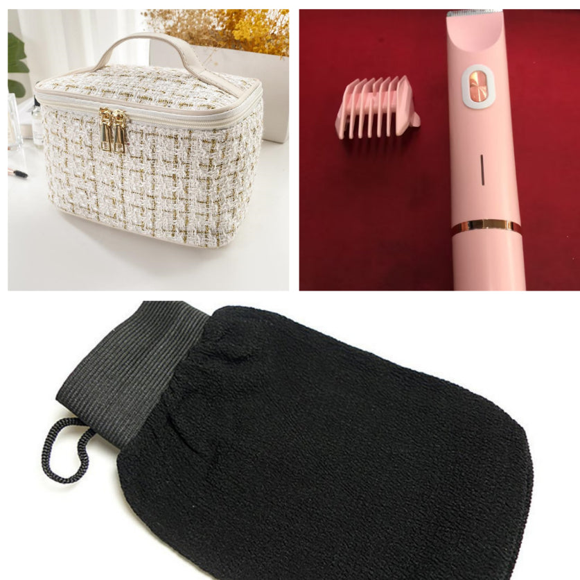 DoubleMfashion 2-in-1 hair remover with double head for women's private and body hair trimming, suitable for wet and dry use.